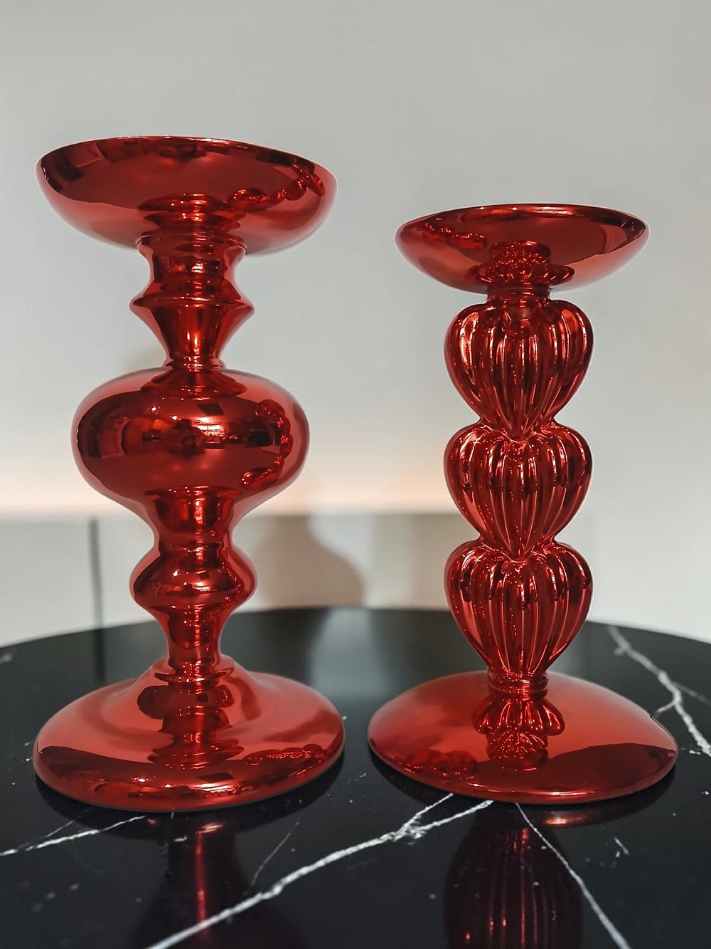 Set of Two Red Decorative Candle Holders